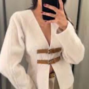 Zara White Cardigan with Brown Straps